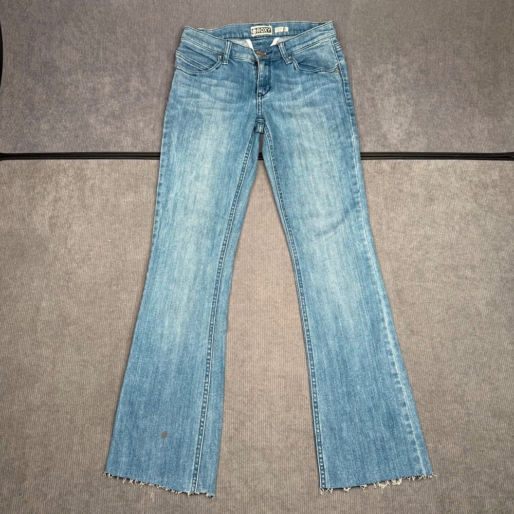 Roxy Bootcut y2k Jeans Light Wash Frayed Hem Denim Size 3 Low Rise Surf Style